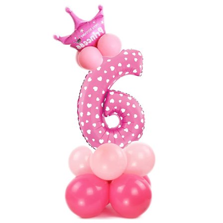 Ilmapallosetti numero seisova vaaleanpunainen "0-9" Numero 6