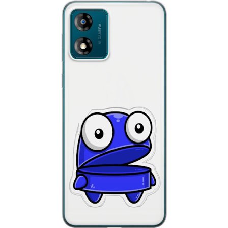 Kompatibel Mobilcover til Motorola Motorola Moto E13 Blå tegneseriefigur med åbent udtryk og store øjne i sjov illustration