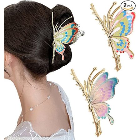 Fjärilshårklämma i medium storlek, 2-pack (rosa och lila), Meta