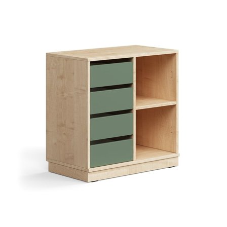 Studieopbevaring CASPER, 4 skuffer, 2 rum, bundramme, birk/mørkegrøn