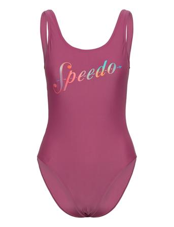 Womens Logo Deep U-Back Sport Swimsuits Pink Speedo