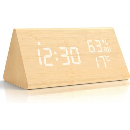 Træ Digital Vækkeur, Digital Ur med Snooze/Dato/T