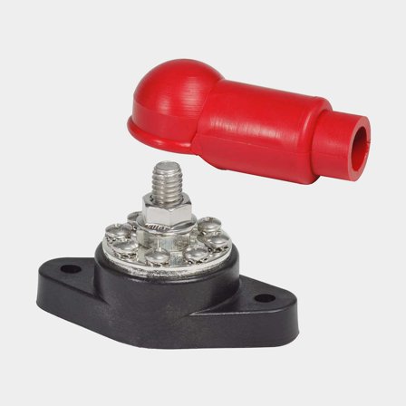 Barrette de connexion Blue Sea Systems PowerPost Plus, 1 x M10 avec 8 connexions pour câbles plus petits (#8-32), 150 A, rouge (plus)