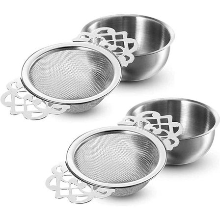 Rustfritt stål te sil med bolle, sett med 2 rustfritt stål