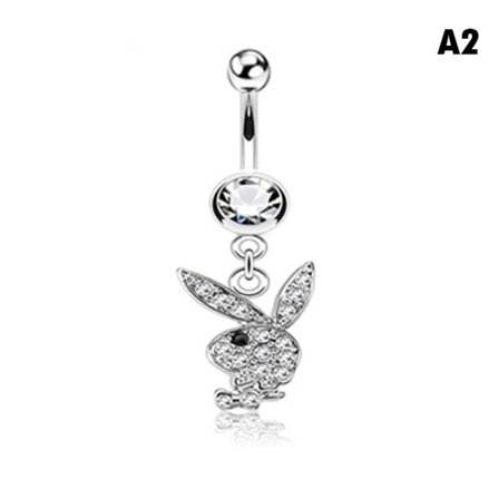 1 st Bunny Dangle Navelring Paved CZ Gems Kirurgiskt Stål