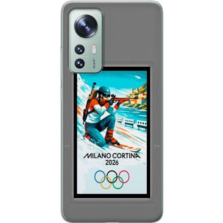 Kompatibelt Mobildeksel til Xiaomi 12 Retroplakat Cortina Milano 2026 med fjell, vintersportsutøvere, italienske trikolor, Milano-katedralen og olympi