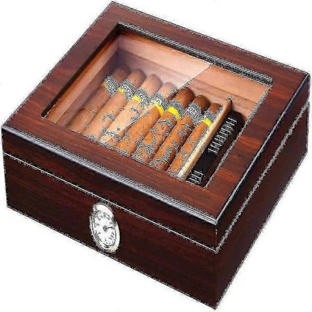 Håndlavet Cigar Humidor, Cedar Cigar Skrivebordsskuffe Med Luftfugter Og Hygrometer, Glas Top