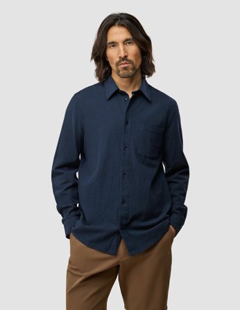 Shaping New Tomorrow - Seersucker Casual Shirt - Dark Navy - Herren - Größe S