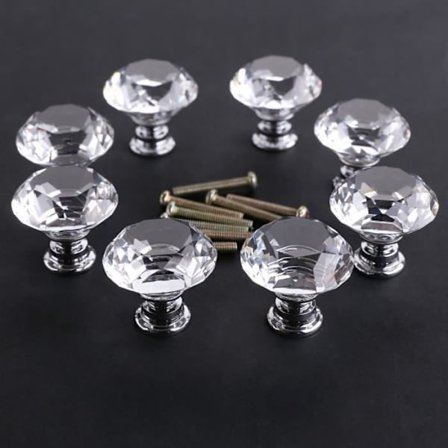 8 stk. 40 mm Klar Krystallglass Knotthåndtak for Møbler Skap Kommode