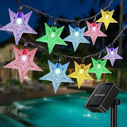 ljuskedja utanför, ZVO 50 LED 7M Solar Star light chain, 8 mode solar light chain stars outside,