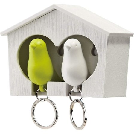 Nøkkelbrett, trommelnøkkelringstativ med to spurvedesign hvitt / rosa