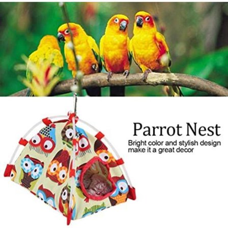Papegøjehus, hængende fugle hængekøje legetøj vindafvisende redehus seng hule vinter varm parakit (ugle S)