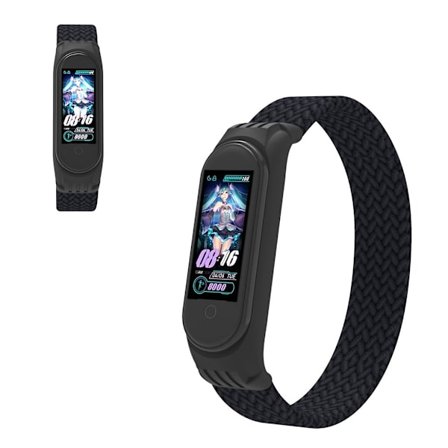 Xiaomi Mi Band 5 / 4 / 3 elastic nylon watch band - Black / Size: L