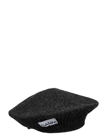 Structured Rib Beret Accessories Headwear Beanies Musta Ganni