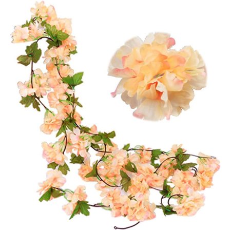 2 Stykker Kunstige Kirsebærranker, Kunstige Blomster, Ivy Hængende Si