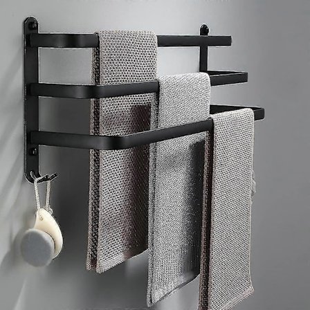Aluminium Väggmonterad Handdukshängare - 3 Hyllor - 40cm - Vattentät
