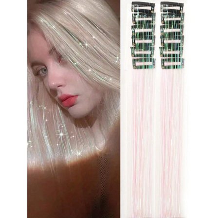 12 stk Clip In Hair Tinsel Hair Extensions Pakke med 12 stk Hair Tinsel 20 Tommer Varmebestandigt Glitter Hair Extensions