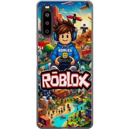 Kompatibelt Mobildeksel til Sony Xperia 10 II Roblox-verden med spillkarakterer og fargerike eventyr fylt med action og flygende kjøretøy