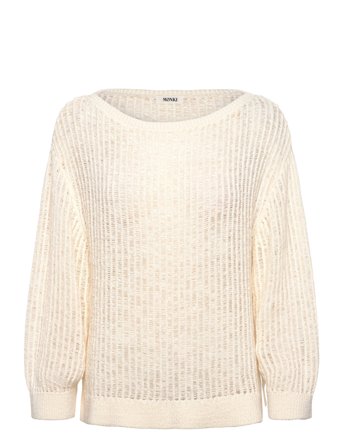 Monki Loose Open-Knit Side Slit Sweater - White - XS
