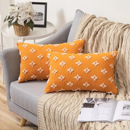 2 kappaleen koristeellinen syksyn tyynynpäällissarja Rhombic Jacquard -tyynyliina Pehmeä suorakulmainen tyynynpäällinen 12x20 tuumaa, oranssi