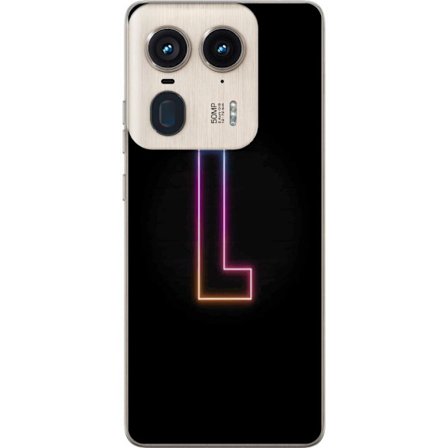 Yhteensopiva Puhelinkuori Motorola Motorola Edge 50 Ultra Minimaalinen neonkirjain L pehmeästi vaihtuvassa värivalossa mustaa taustaa vasten, puhdas