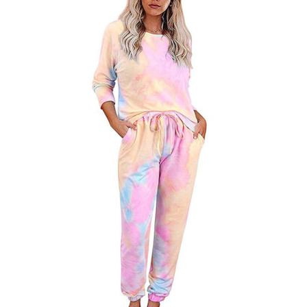 Damer Med Elastisk Midja Sleepwear Crew Neck Pyjamas Set