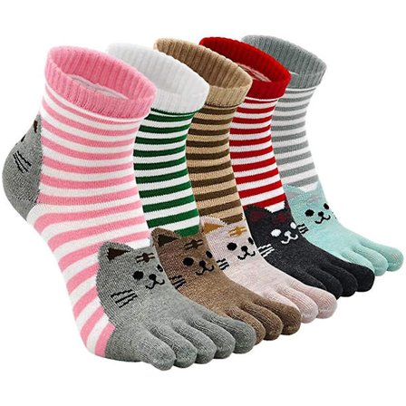 Tåstrømper til kvinder, bomuld, sportsstrømper med separate tæer, sjove bomuldsstrømper til kvinder