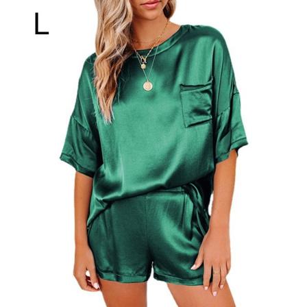2stk Pysjamassett for kvinner med kortermet sommernattøy Dark Green L