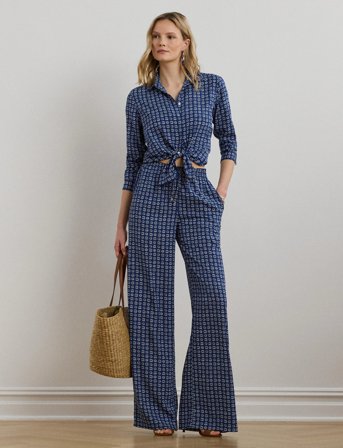 Lauren Ralph Lauren Classic Fit Geo-Print Crepe Shirt - Navy - XS