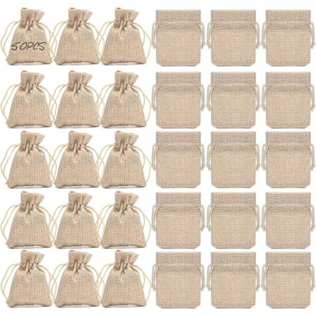 50 st Jutepåsar, Jutepresentpåsar med dragsko, Dr,ZQKLA