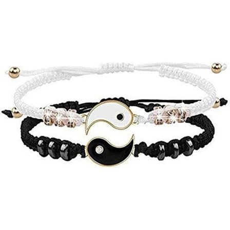 Bedste ven armbånd til 2, justerbart snorearmbånd med Yin Yang-vedhæng til BFF-venskab, forhold, kæreste, kæreste gave