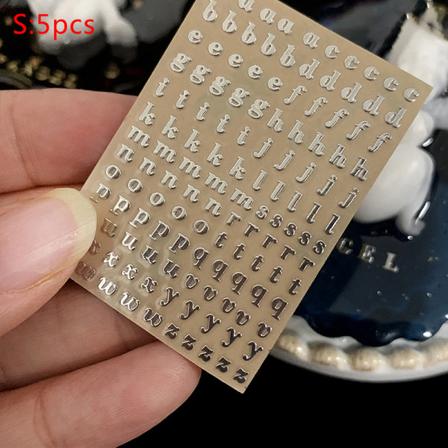 5 st alfabetbokstäver Glitter Resin dekorativa klistermärken engelska Silver S