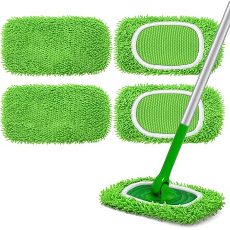 Återanvändbara Mikrofibermoppdynor Kompatibla med Swiffer Sweeper - 4-pack Torrsvepande Dukar & Våta Moppdukar (mopp ingår ej)