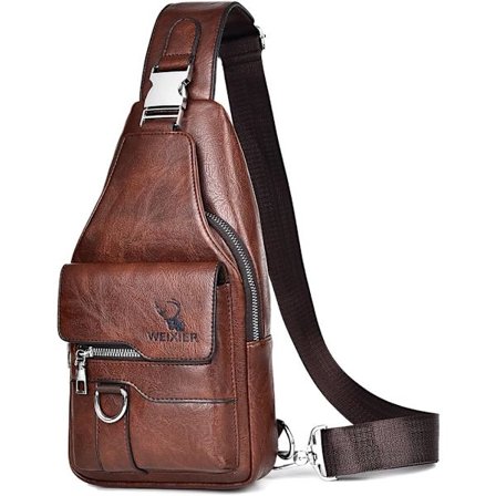 Sling Bags Herr Axelväska Crossbody Väskor Bröstväska PU Läder Vattentät Herrväska Dam Rese Sling Bag Casual Ryggsäck för Vandring, Cykling