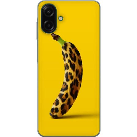 Kompatibelt Mobildeksel til Samsung Galaxy A07 4G Banan med leopardmønster mot gult bakgrunn i en kreativ og leken design