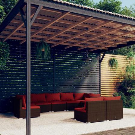 Vidaxl Loungegrupp För Trädgården Med Dynor 9 Delar Konstrotting Brun
