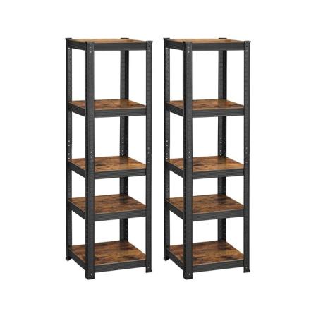 Rootz-säilytysteline - Säilytyshyllyt - Raskaat hyllyt - 2 säilytyshyllyn sarja - Raskaat säilytyshyllyt - 5 hyllyä - Vintage ruskea-musta - 150 x 37
