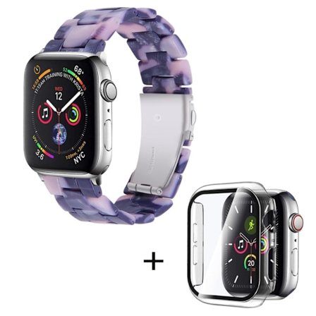 Apple Watch SE 2022 (44mm) urrem med 3 perler i resin med klart cover - Sort / Lyserød