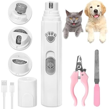 Elektrisk neglefil for katter og hunder, 2 hastigheter, oppladbar stillegående hundefil, 45 dB, 3 porter