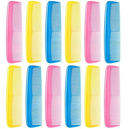 12 Stykker Fargerike Hårkamsett for Barn, Kvinner og Menn - Fargerik Plast Fin Dressing Kam (Rosa, Gul, Blå)