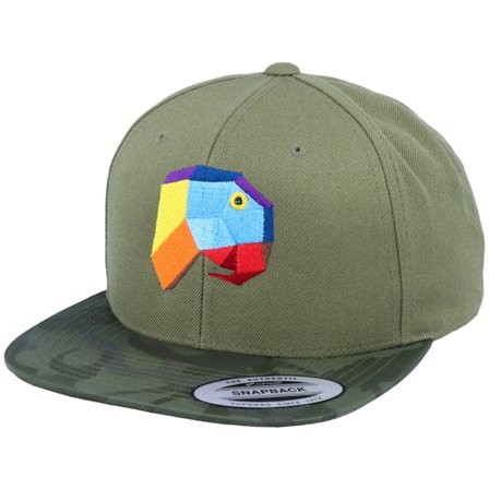 Origami - Zelená snapback Kšiltovka - Paper Parrot Camo Olive Snapback @ Hatstore