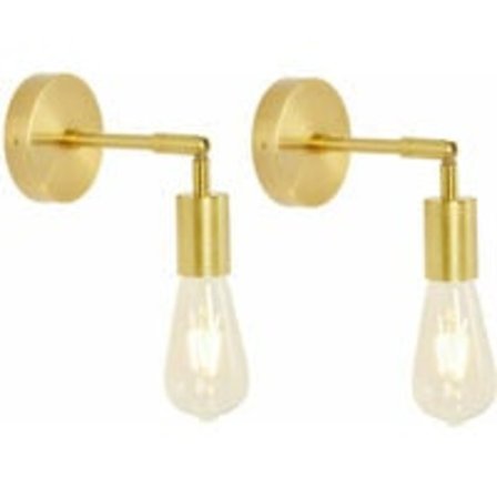 Sett med 2 industrielle vintage vegglamper i børstet messing for bad på stolpe (gullfarge)