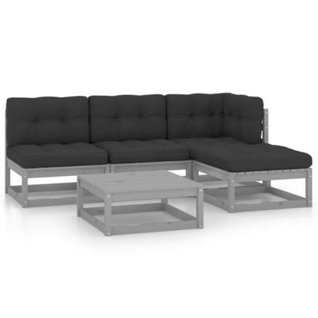 Vidaxl Loungegrupp Med Dynor 5 Delar Massiv Furu Grå