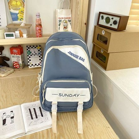 Student ryggsäck mode Mori enkel ryggsäck stor kapacitet college och gymnasium ryggsäck kvinnlig casual flow personlighet ryggsäck-blå