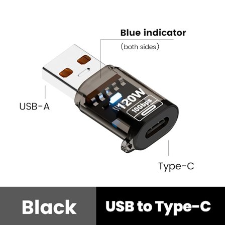 10 Gbps USB A Hona till USB C Hane Adapter 1-Pack, 120W USB A Hane till Typ C Hona, OTG-omvandlare för Telefon, Laptop Laddning och Dataöverföring