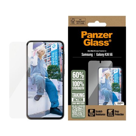 PanzerGlass Galaxy A36 5G Skjermbeskytter Ultra wide fit, laget av 60% resirkulert glass