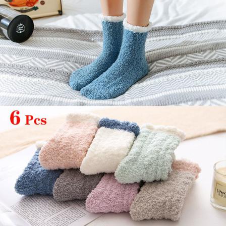 6 Par Dam Vinter Varm Mjuk Fluffiga Sängstrumpor Lounge Random