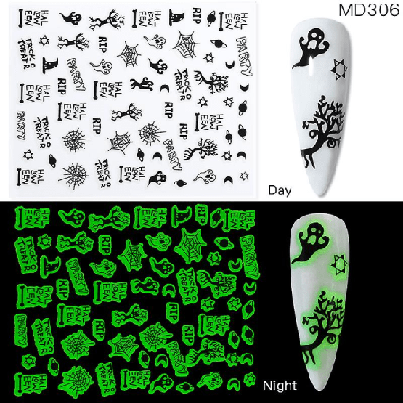 1st 3d Halloween Nail Art Sticker Vit Svart Lysande