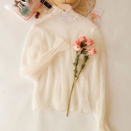 T-shirt toppar genomskinlig blus APRICOT L