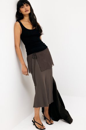 NA-KD Jupe portefeuille mi-longue superposée - Jupes portefeuilles - Marron - EU 32